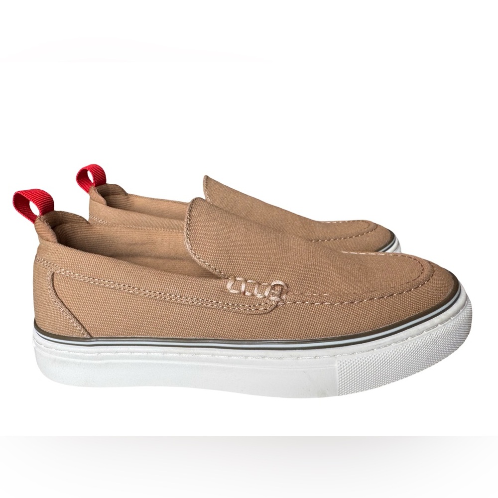 Nordstrom Canvas Slip On Boat Shoe Boys Size 2 Khaki Nautical Preppy Casual EUC